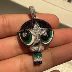 Green Character 14K White Gold Plated Girl Iced Pendant