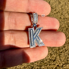 Moissanite Baguette Initial Pendants 925 Sterling Silver