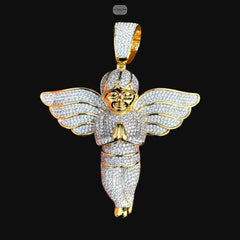 Big Iced Out Angel Pendant | 14K Gold Plated Guardian Angel Necklace, Catholic Religious CZ Pendant with Free Rope Chain