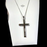 Large Silver Cross Pendant Necklace, Stainless Steel Necklace for Men
