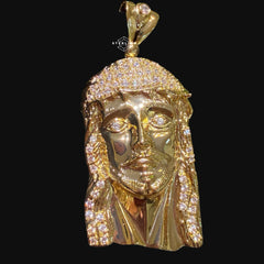 Big Gold Iced Out Jesus Pendant 14k Gold Plated Diamond-Cut