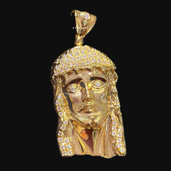 Big Gold Iced Out Jesus Pendant 14k Gold Plated Diamond-Cut