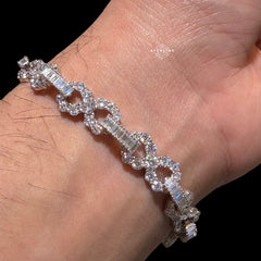 Menβs Moissanite Infinity Bracelet, 8β Solid 925 Sterling Silver, VVS1 D Color Hip Hop Jewelry