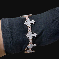 Moissanite Rose Two Tone Cross Infinity Bracelet 18mm 8"