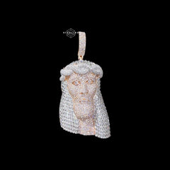 Moissanite Rose Gold Two Tone Baguette Jesus Pendant