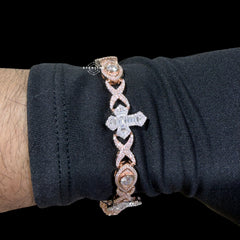 Moissanite Evil Eye Cross Infinity Bracelet - Rose Gold - 8.5"