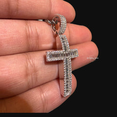 Moissanite Baguette Cross Pendant
