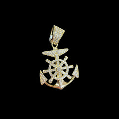 Moissanite Gold Tone Anchor Pendant