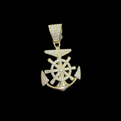 Moissanite Gold Tone Anchor Pendant