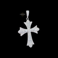 Moissanite Iced Out Chrome Cross Pendant 925 Sterling Silver, Passes Diamond Tester, GRA Certified, Gothic Cross Necklace, Free Steel Rope Chain
