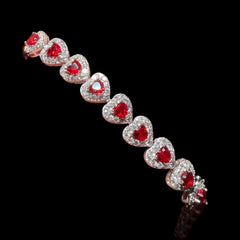 Moissanite Ruby Heart Bracelet - 7"