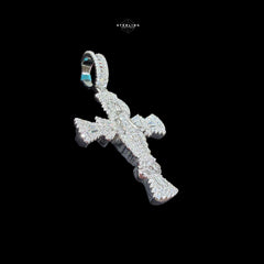 Moissanite Angel Cross Pendant 925 Sterling Silver, Iced Out Baguette Cross Necklace,