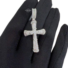 Moissanite Double Cross Pendant, Iced Out 925 Sterling Silver Cross Necklace