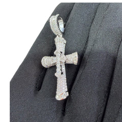 Moissanite Double Cross Pendant, Iced Out 925 Sterling Silver Cross Necklace