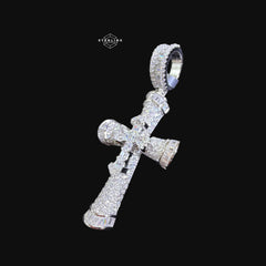 Moissanite Double Cross Pendant, Iced Out 925 Sterling Silver Cross Necklace