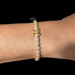 Moissanite Gold 5mm Flower Cluster Tennis Bracelet 925 Sterling Silver