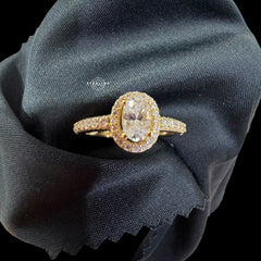 Oval Halo 1.9 CTW Moissanite Ladies Engagement Ring Gold Over 925 Sterling Silver