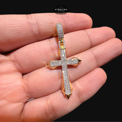 Moissanite Gold Two Tone Pointed Cross Pendant