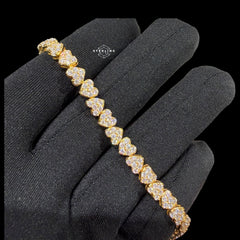 Moissanite Heart Bracelet, 925 Sterling Silver Gold Heart Tennis Bracelet 7"