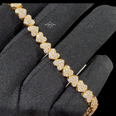 Moissanite Heart Bracelet, 925 Sterling Silver Gold Heart Tennis Bracelet 7"