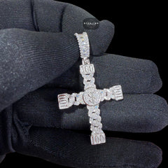 Moissanite Money Cross Pendant 925 Sterling Silver, Iced Out 100 Dollar Sign Cross Necklace,