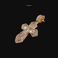 Moissanite Rose Gold Marquis Baguette Cross Pendant