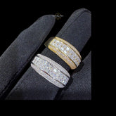 Mens Princess Cut Moissanite Engagement Ring, 925 Sterling Silver Wedding Band