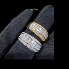 Mens Princess Cut Moissanite Engagement Ring, 925 Sterling Silver Wedding Band