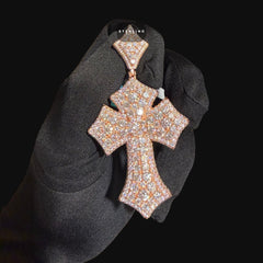 Moissanite Big Pointer Rose Gold Cross Pendant