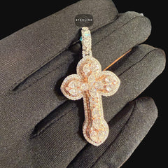 Moissanite Small Pear Cut Rose Gold Cross Pendant