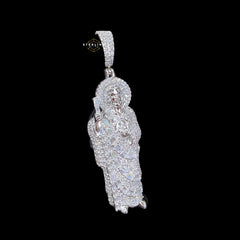 Moissanite San Judas Pendant 925 Sterling Silver, Iced Out Saint Jude Necklace