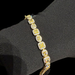 Moissanite Tennis Bracelet, 925 Sterling Silver Gold Yellow CZ Halo Bracelet, 7 Inch Two Tone