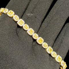 Moissanite Tennis Bracelet, 925 Sterling Silver Gold Yellow CZ Halo Bracelet, 7 Inch Two Tone