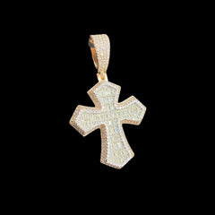 Moissanite Rose Baguette 3D Cross Pendant