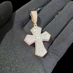Moissanite Rose Baguette 3D Cross Pendant