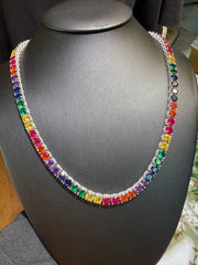 MultiColor Moissanite Tennis Chain 6.7mm Iced Out Sides - 925 Sterling Silver