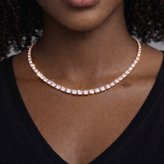 4mm Pink Iced Tennis Chain, 14K Rose Gold Finish
