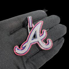 Iced Out Letter A Pendant Necklace, 14K White Gold Plated CZ Diamond Initial Necklace for Men, Red White Blue Enamel A Charm, w/ Rope Chain
