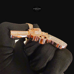 Rose Gold Revolver Gun Iced Out Pendant