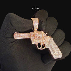 Rose Gold Revolver Gun Iced Out Pendant