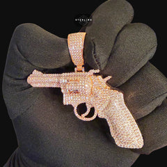 Rose Gold Revolver Gun Iced Out Pendant