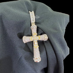 Iced Out Silver Gold Two Tone Cross Pendant