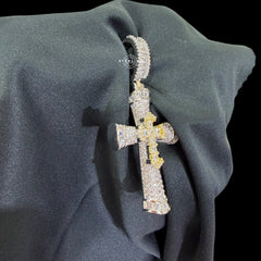 Iced Out Silver Gold Two Tone Cross Pendant
