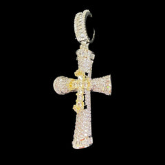 Iced Out Silver Gold Two Tone Cross Pendant
