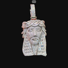 Iced Out Baguette Jesus Pendant | 14K White Gold Plated Jesus Head Necklace, CZ Hip Hop Pendant with Free Rope Chain