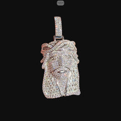 Iced Out Baguette Jesus Pendant | 14K White Gold Plated Jesus Head Necklace, CZ Hip Hop Pendant with Free Rope Chain