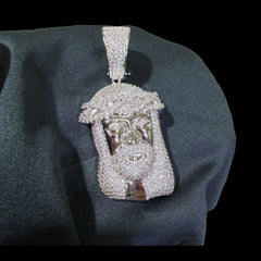 Silver Iced Out Jesus Face Pendant, CZ Diamond Jesus Head Necklace for Men