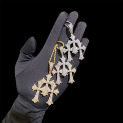 Triple Heart Cross Pendant 14k Gold Plated CZ