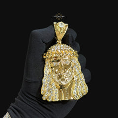 XL 14K Gold Plated Iced Out Jesus Pendant | CZ Diamond Jesus Piece Necklace | Hip Hop Bust Down