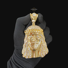 XL 14K Gold Plated Iced Out Jesus Pendant | CZ Diamond Jesus Piece Necklace | Hip Hop Bust Down